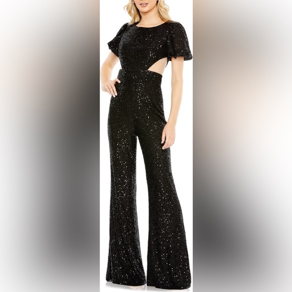 Mac Duggal Pants - MAC DUGGAL Sequin Cutout Wide Leg Jumpsuit in Blush Size US 0